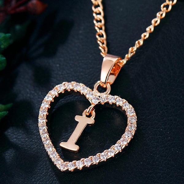 Heart Name Initials Heart Pendant Necklace 26 Letters Zircon Love Necklaces Girls Gifts