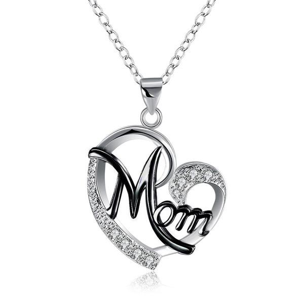 Fashion MOM Heart Shape Inlaid Crystal Pendant Necklace Mother's Day Gift High Quality Jewelry