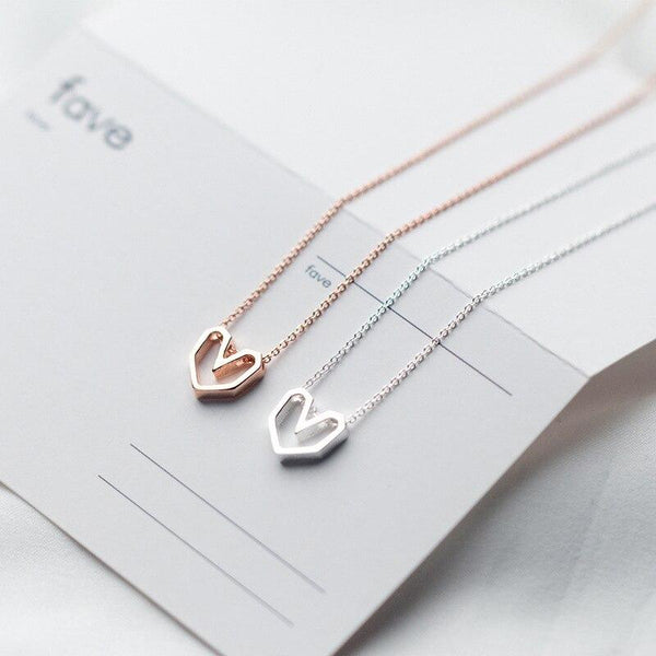 Rose Gold Color Geometric Heart Choker Necklace Charm Sexy 100% 925 Sterling Silver Pendant For Women Party Jewelry Gift