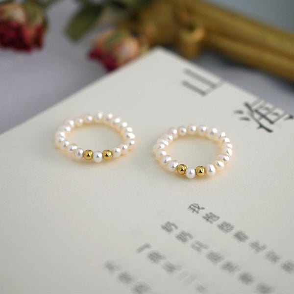 Fashion 3-4mm Mini Small Natural Freshwater Pearl Couple Rings for Women Real 925 Sterling Silver Jewelry Women Gift