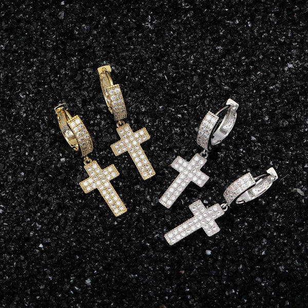 CZ Diamond Bling Iced Cross Earring