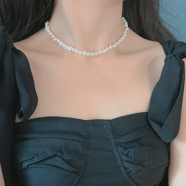 Moonstone Irregular Baroque Pearl Choker Necklace