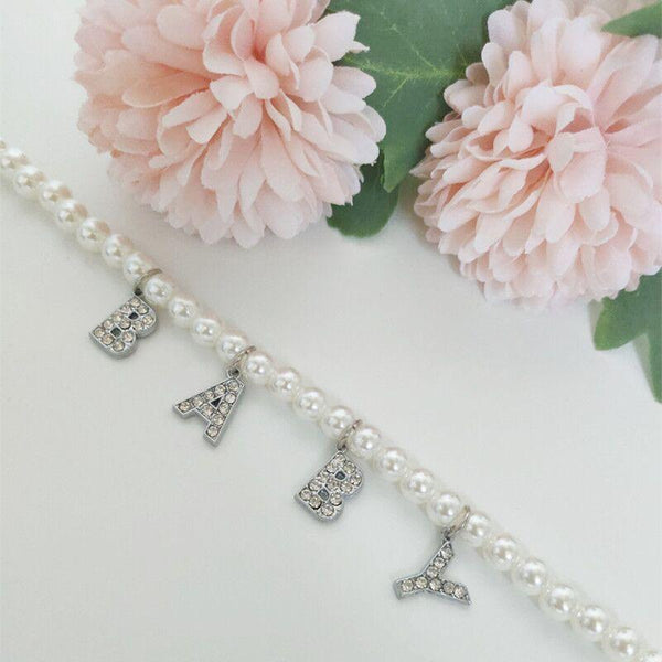 "Prom Queen" Bling Letter Pearl Necklace