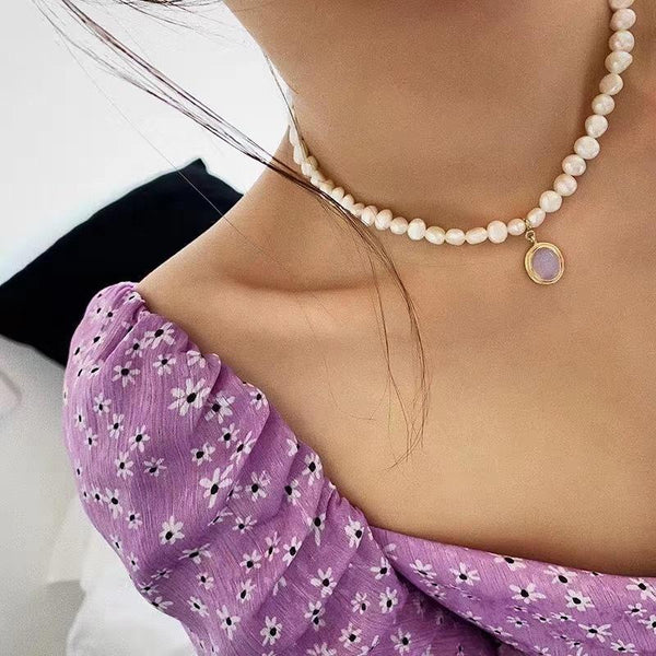 Moonstone Irregular Baroque Pearl Choker Necklace