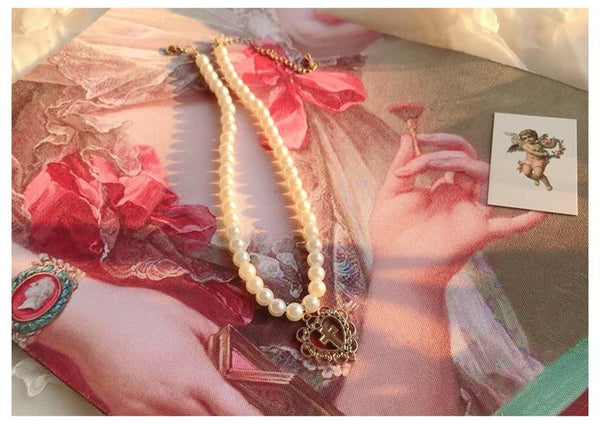 “Do all things with love” Pearl Heart Choker Necklace