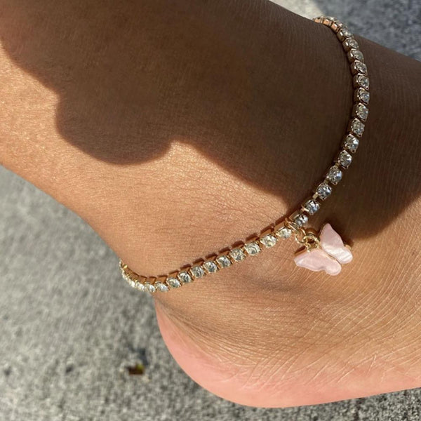 Resin Butterfly Rhinestones Bling Anklet