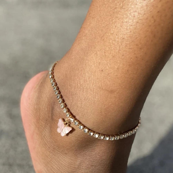 Resin Butterfly Rhinestones Bling Anklet