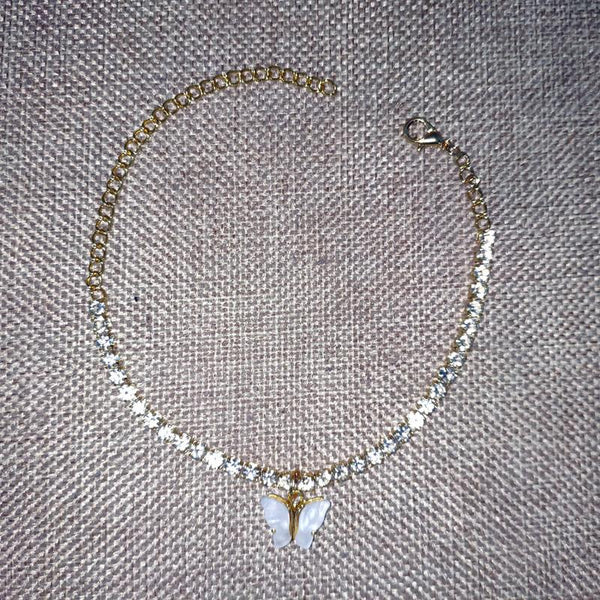 Resin Butterfly Rhinestones Bling Anklet