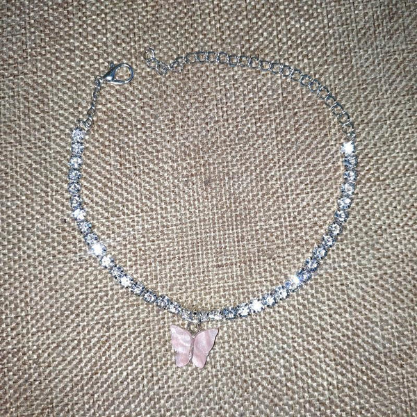 Resin Butterfly Rhinestones Bling Anklet