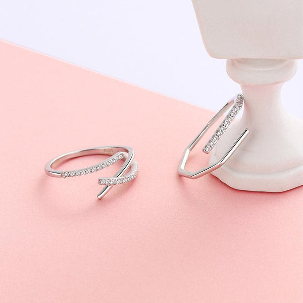 "Parallel Cross Lines" Sterling Silver Diamond Ring