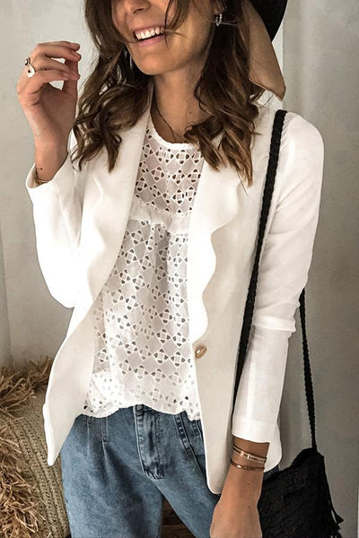 Business Petal Collar Solid Color Blazer