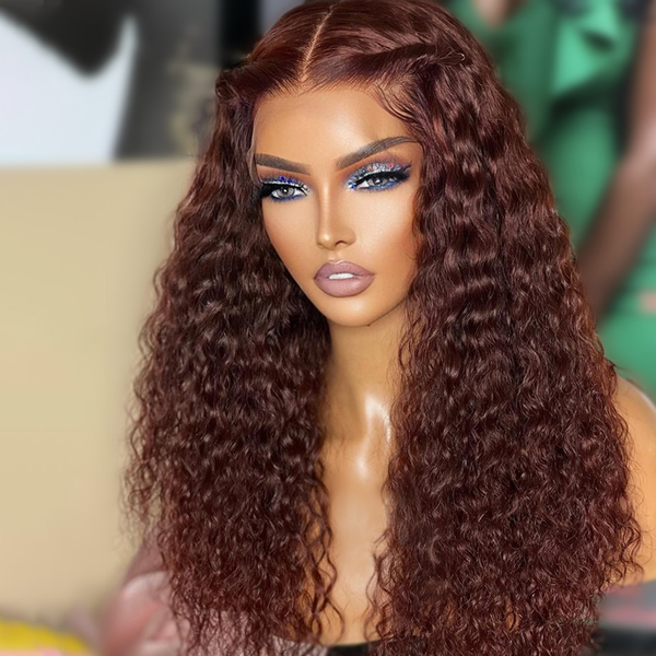 Reddish Brown Spanish Curly Lace Front Wig Colored HD Transparent Lace Curly Human Hair Wigs