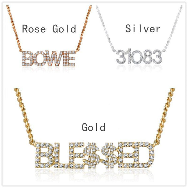 Custom CZ Diamond Name Necklace with box