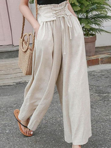 Fashion Cotton and Linen Drawstring Tie Loose Pants