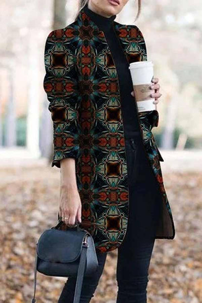 Casual Lapel Printed Blazer Long Coat