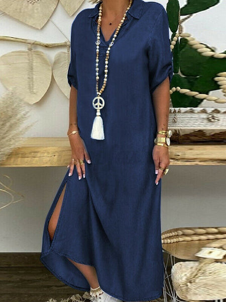 Five-minute Sleeve Solid-color Casual Dress