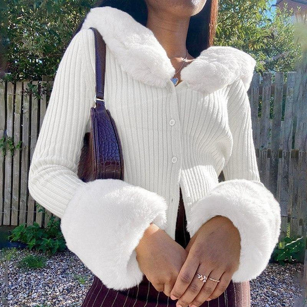 Fur Ribbed Collar Cardigan