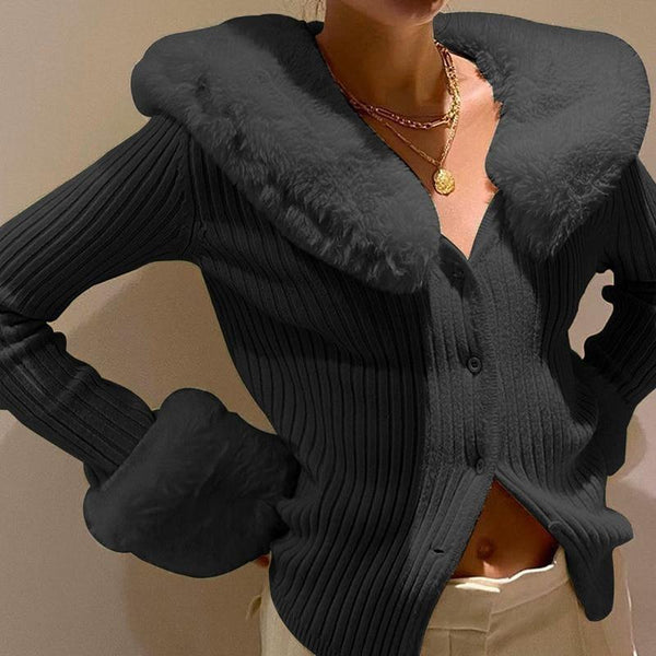 Fur Ribbed Collar Cardigan