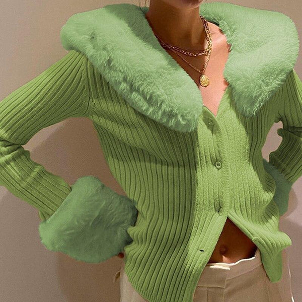 Fur Ribbed Collar Cardigan