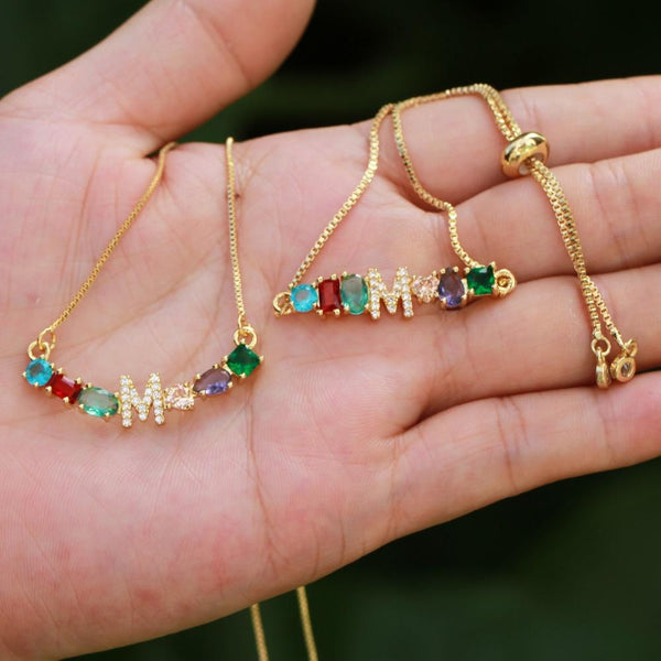 CZ Diamond Rainbow Letter Smile Necklace