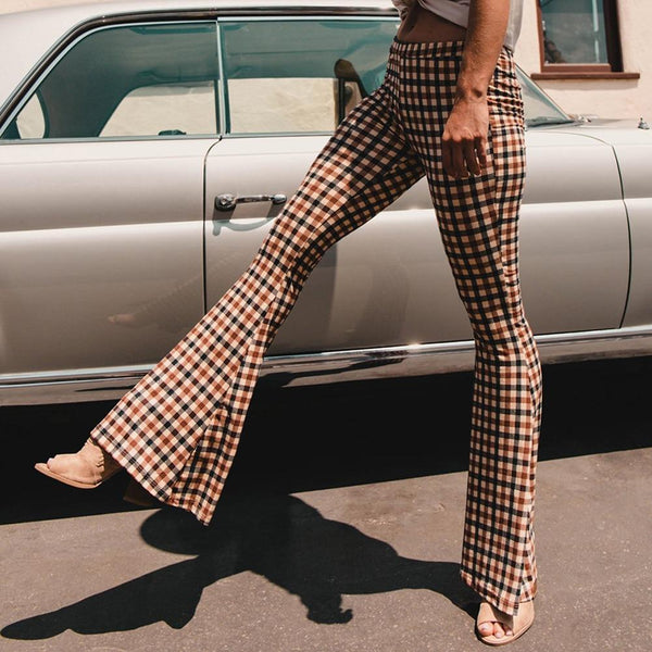 Liv - Vintage Plaid Bell Bottom Pants