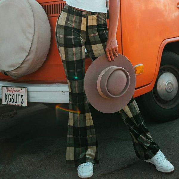 Liv - Vintage Plaid Bell Bottom Pants
