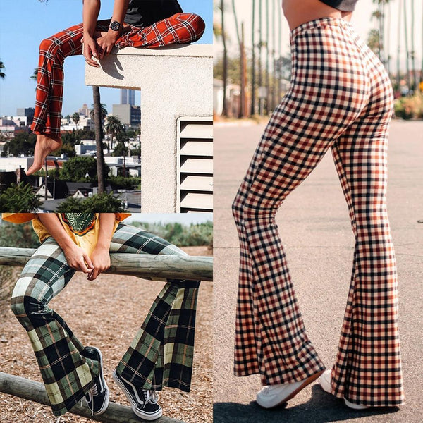 Liv - Vintage Plaid Bell Bottom Pants