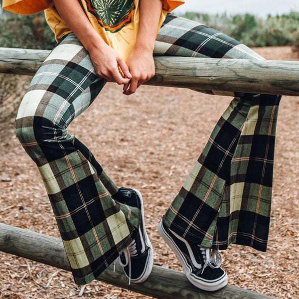 Liv - Vintage Plaid Bell Bottom Pants