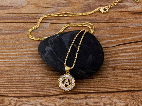 Circle Letter CZ Diamond Necklace