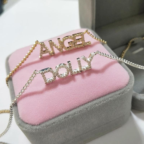 Custom CZ Diamond Name Necklace with box