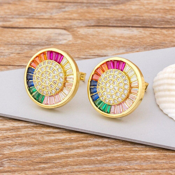 Circle Rainbow CZ Diamond Earring a Pair
