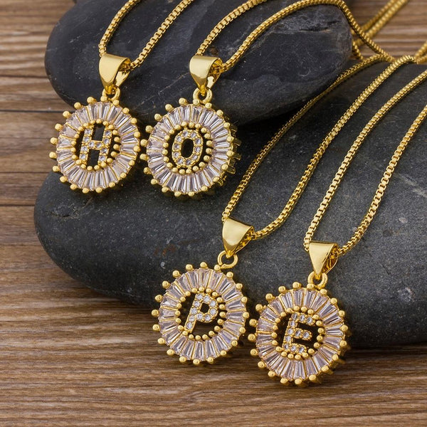 Circle Letter CZ Diamond Necklace