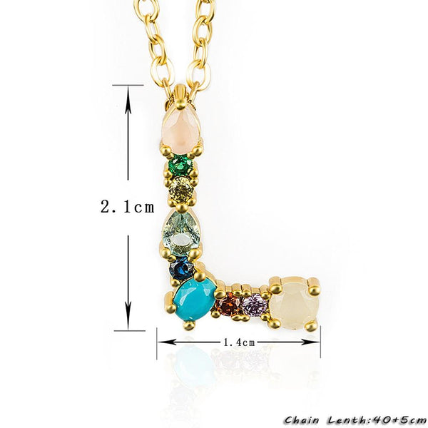 Color CZ Diamond Letter Charm Necklace