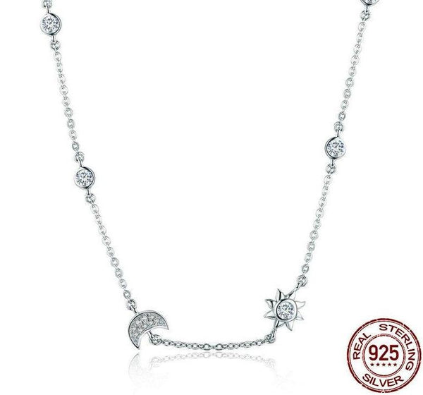 S925 Sterling Silver Moon Star Necklace