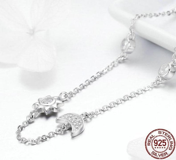 S925 Sterling Silver Moon Star Necklace