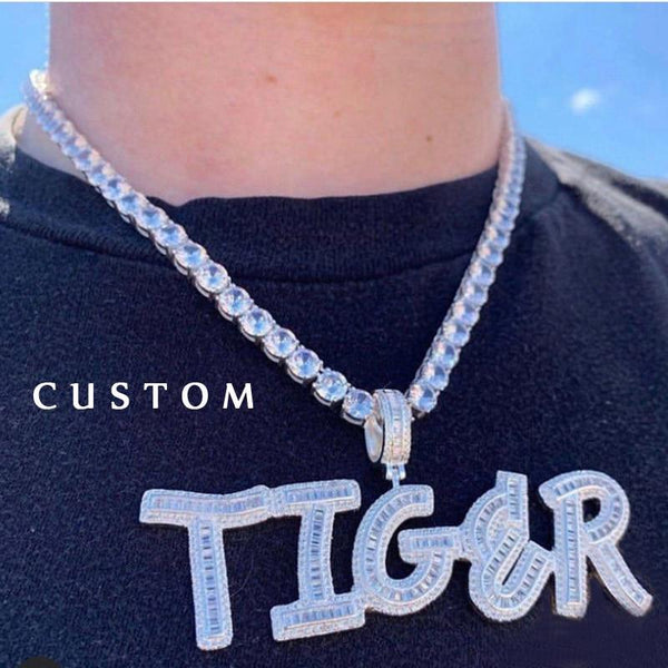 Custom Name Statement Letters Charm CZ Diamod Necklace