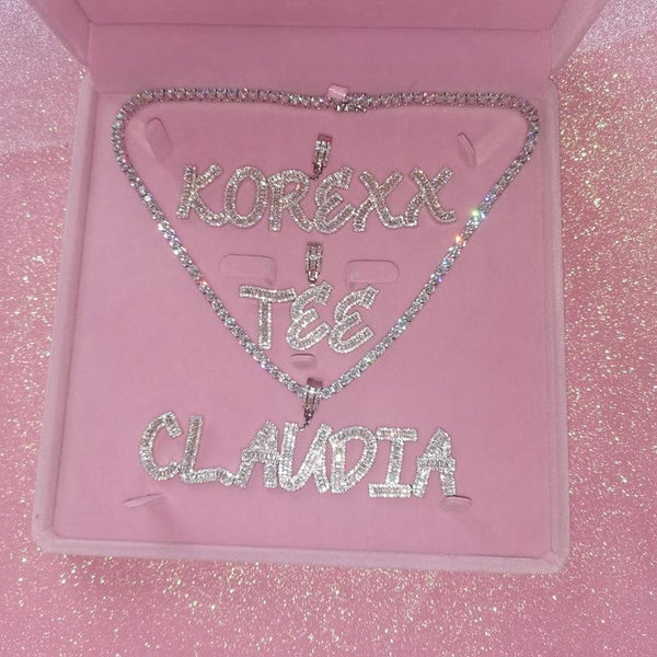 Custom Name Statement Letters Charm CZ Diamod Necklace
