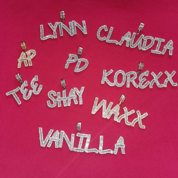 Custom Name Statement Letters Charm CZ Diamod Necklace