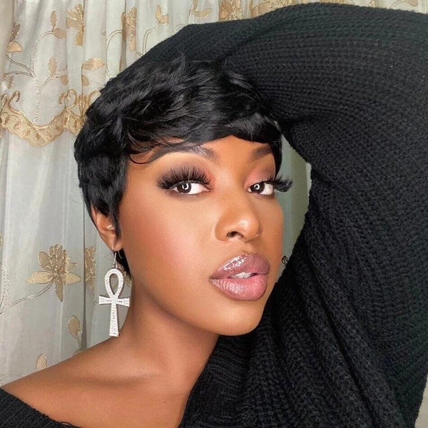 Short Pixie Cut Wig Natural Black Soft Brazilian Hair Natural No Lace