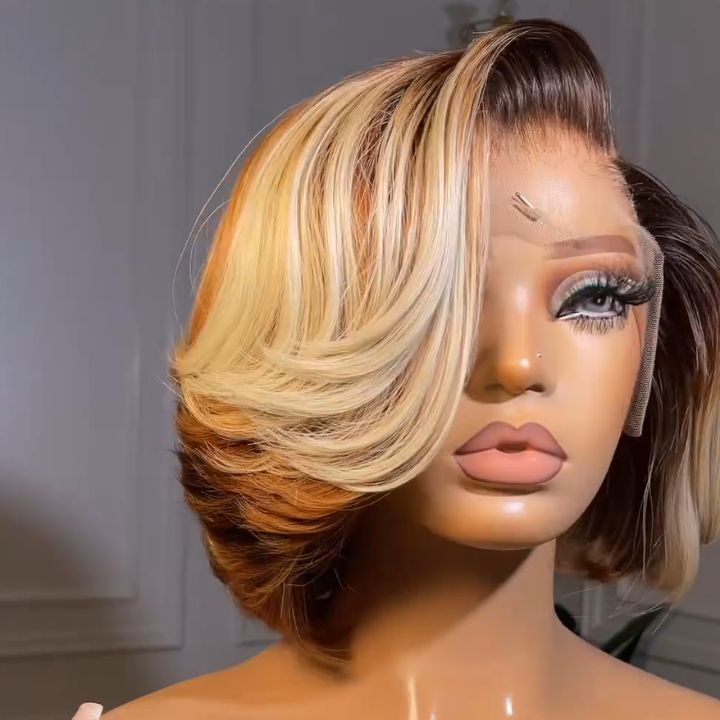 Brazilian Short Layer Bob Body Wave Glueless Lace Wigs TransparentStunning Gradient Lace Frontal Wig Pre Plucked Glueless Lace Wigs No Code Needed