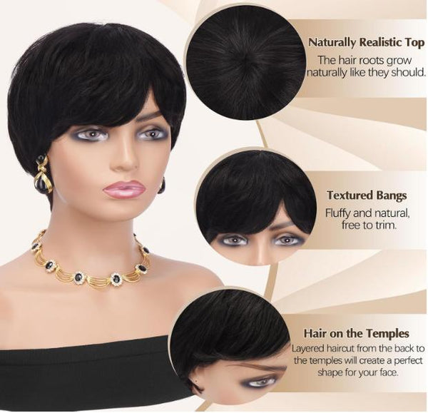 Short Pixie Cut Wig Brazilian Virgin Human Hair Black And Highlight Colorful Wig With Bangs Full Machine Ready To Go Glueless Wig dealsforyourdays