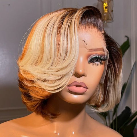 Brazilian Short Layer Bob Body Wave Glueless Lace Wigs TransparentStunning Gradient Lace Frontal Wig Pre Plucked Glueless Lace Wigs No Code Needed