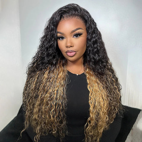 Two Tone Ombre Honey Blonde Glueless Curly Clear Transparent Lace Front Colored Wigs 100% Human Hair Wigs