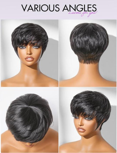 Short Pixie Cut Wig Brazilian Virgin Human Hair Black And Highlight Colorful Wig With Bangs Full Machine Ready To Go Glueless Wig dealsforyourdays