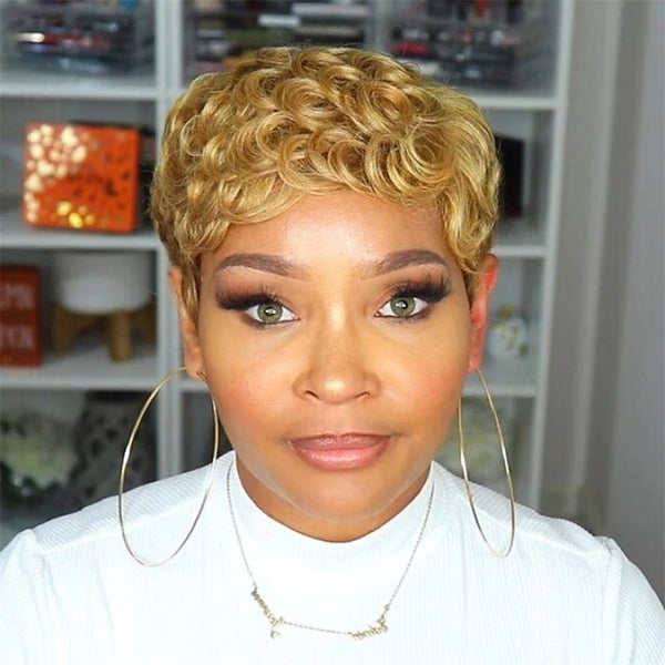 Synthetic Wig Curly Pixie Cut Machine Made Wig Short A1 Synthetic Hair Women's Soft Party Easy to Carry Blonde Daily Wear Party Evening Daily Christmas Party Wigs