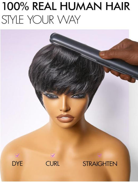 Short Pixie Cut Wig Brazilian Virgin Human Hair Black And Highlight Colorful Wig With Bangs Full Machine Ready To Go Glueless Wig dealsforyourdays