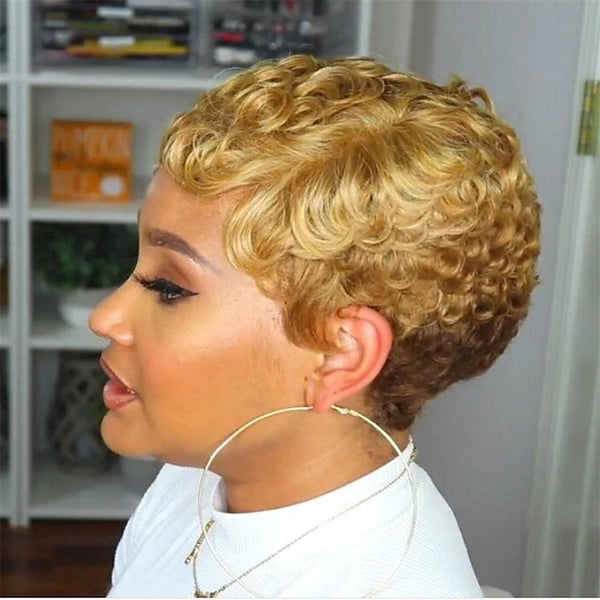 Synthetic Wig Curly Pixie Cut Machine Made Wig Short A1 Synthetic Hair Women's Soft Party Easy to Carry Blonde Daily Wear Party Evening Daily Christmas Party Wigs