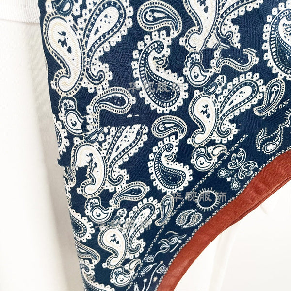 Blue cashew pattern velvet warm scarf