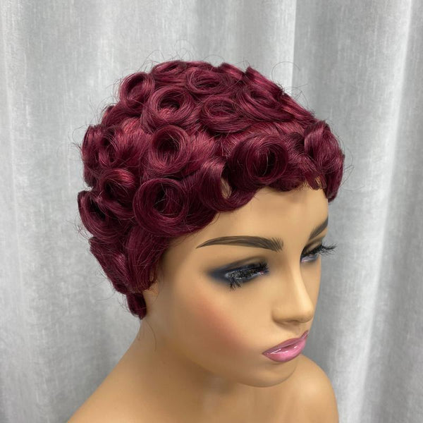 Short Pixie Cut Egg Wavy Curly Bomb Black Colorful Mommy Wig Pin Curls Brizalian Virgin Human Hair Cute Style Wigs For Black Woman Daily Party Use