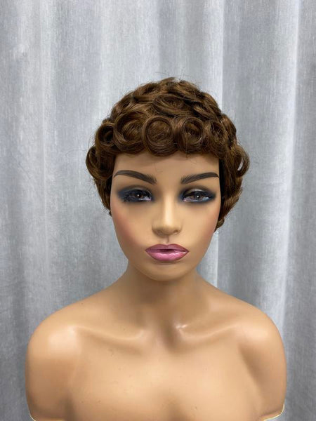 Short Pixie Cut Egg Wavy Curly Bomb Black Colorful Mommy Wig Pin Curls Brizalian Virgin Human Hair Cute Style Wigs For Black Woman Daily Party Use